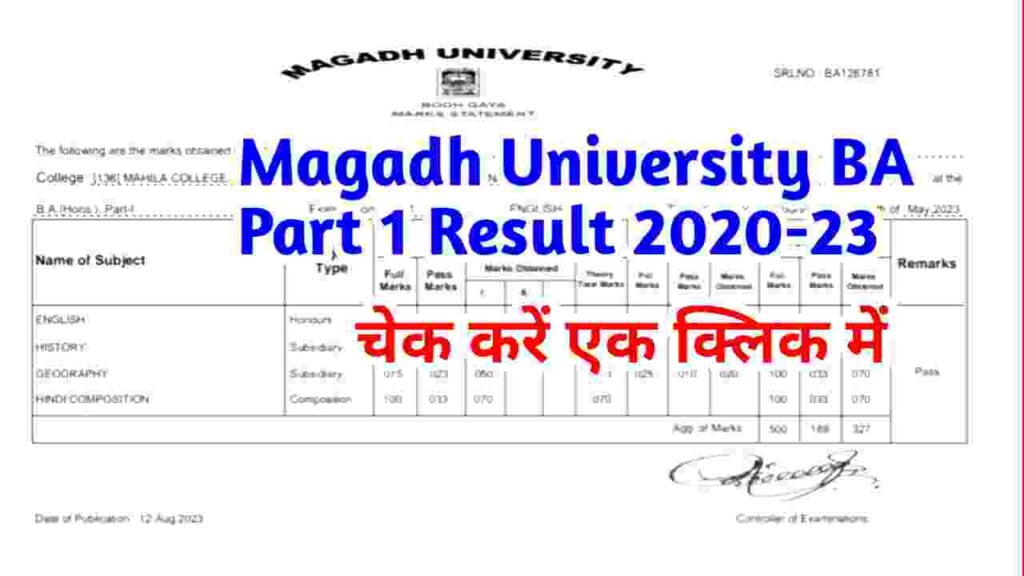 Magadh University BA Part 1 Result 2023