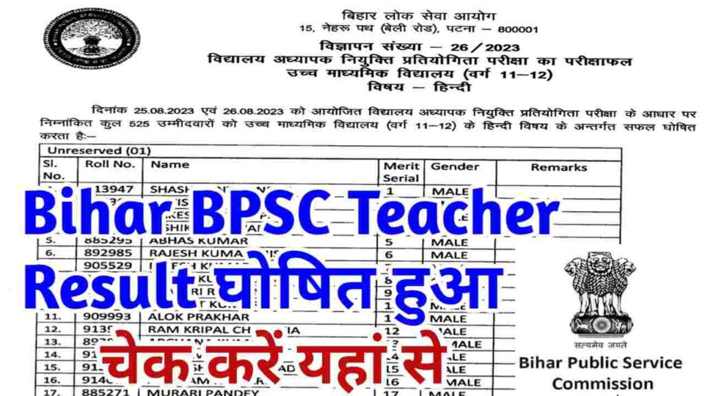 Bihar BPSC Teacher Result 2023 Download Link